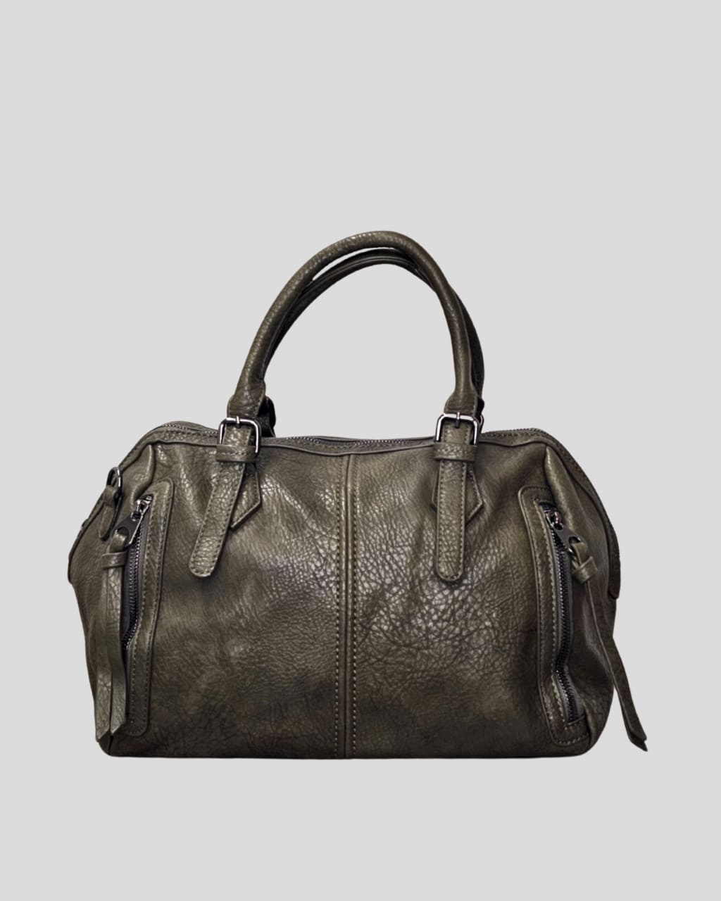 Bolso Bowling mediano con cremalleras, en color caqui, para otoño/invierno, en AnuSska Moda.