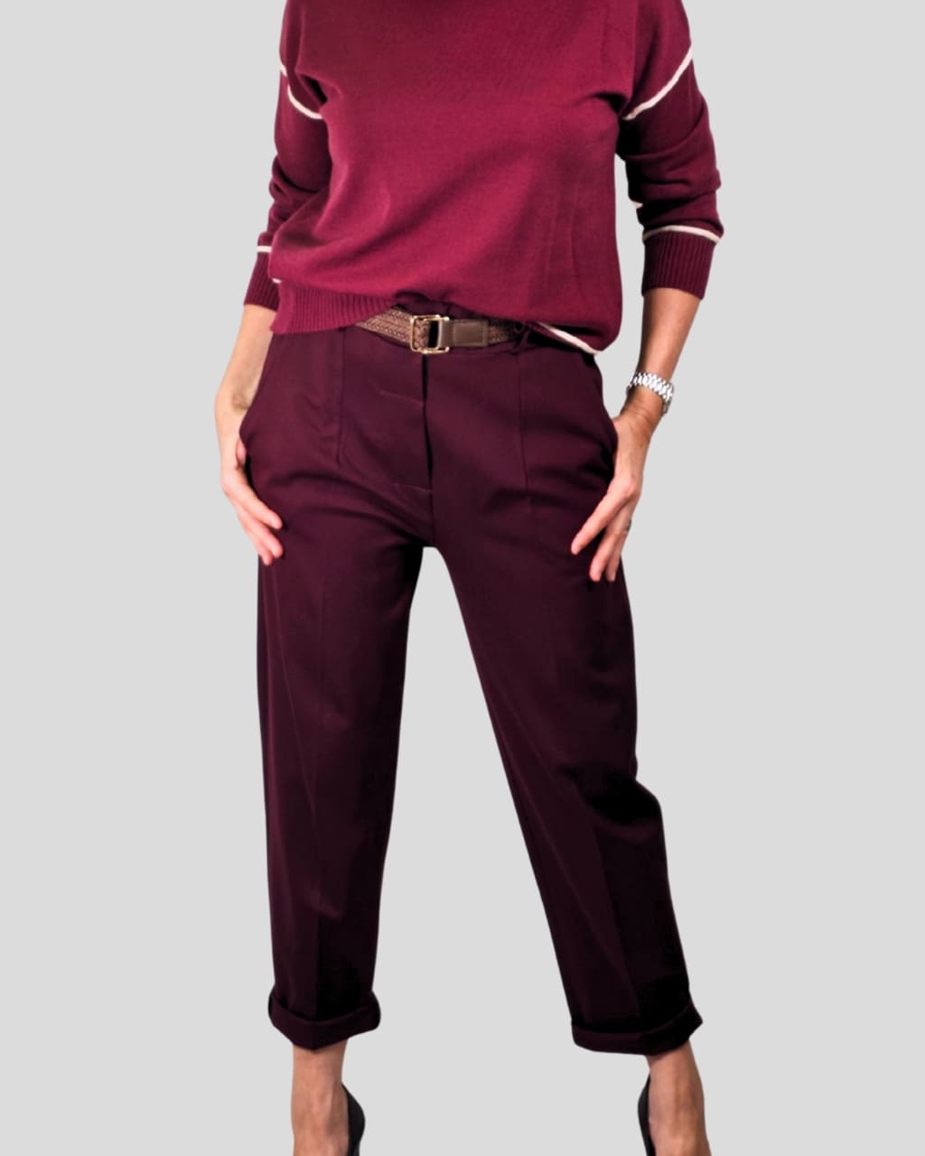 Pantalón punto roma con goma, en color violeta, para otoño/invierno, en AnuSska moda.