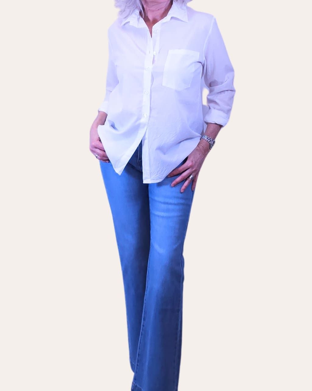 Camisa Básica Fina de algodón, en color blanco, para primavera-verano, en AnuSska Moda.