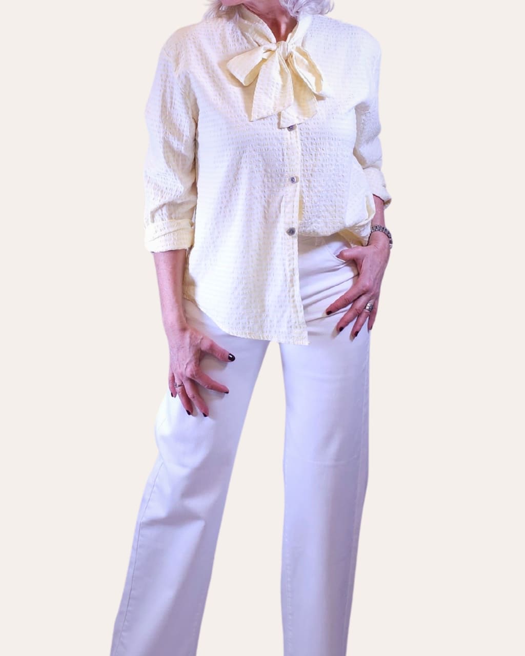 Camisa cuadro vichy con lazo, en color amarillo, para primavera/verano, en AnuSska Moda.