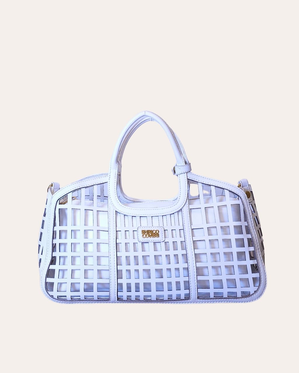Bolso rejilla con neceser, en color blanco, para primavera-verano, en AnuSska Moda